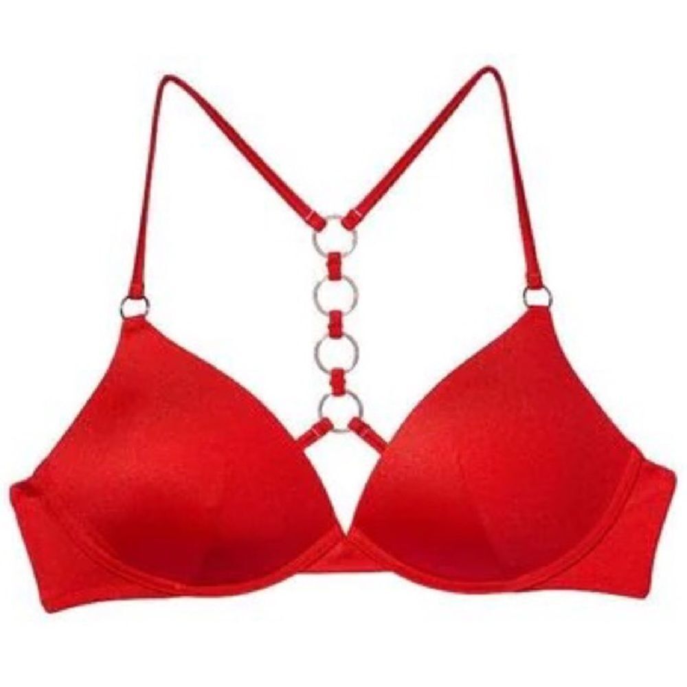 Victorias Secret Swim Rings Push Up Padded Racerback Bikini top Red